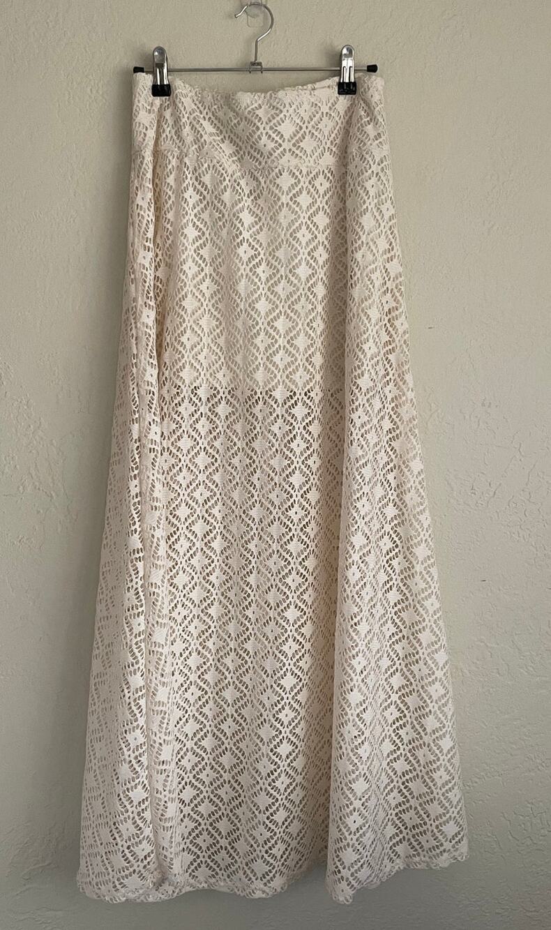 Y2k Crochet Maxi Skirt Size Small half lined Fit Flare Bohemian Flowy Gypsy